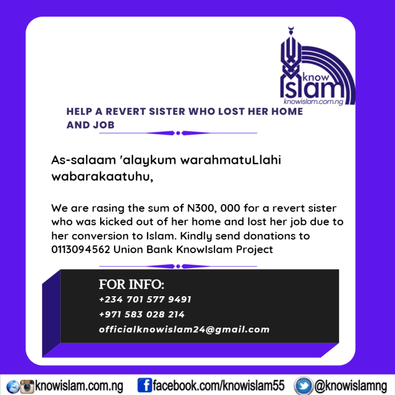 HELP A REVERT SISTER WHO LOST HER HOME AND JOB – KnowIslam Project