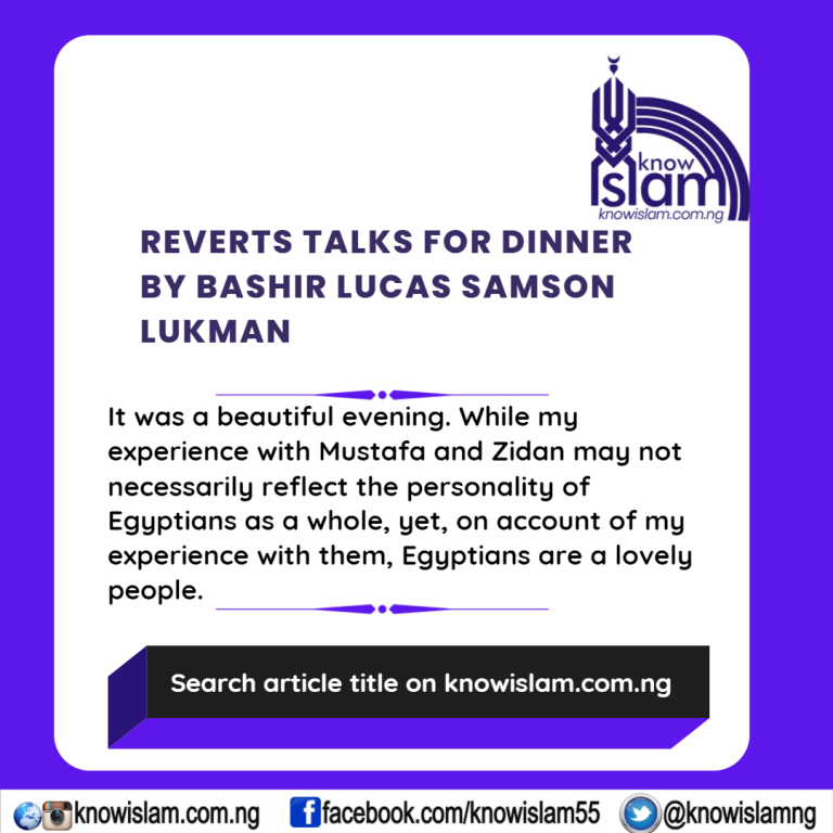 Reverts Talks for Dinner – Bashir Lucas Samson Lukman