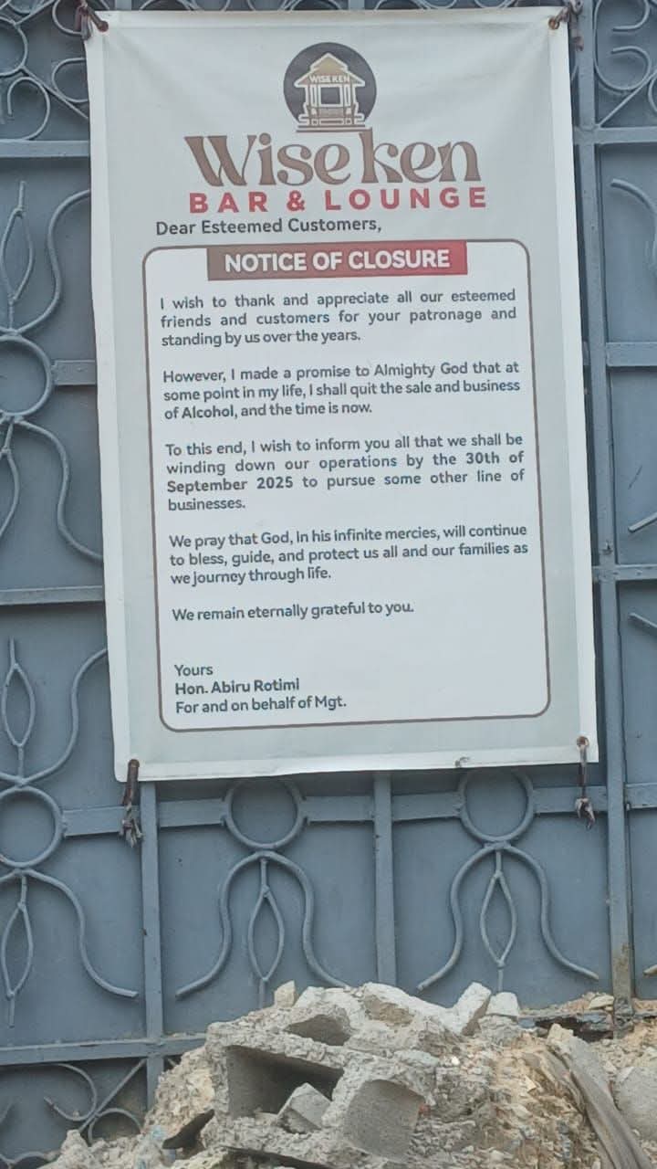 Lagos Bar Closes After Owner Says He Promised God to Leave the Alcohol Business